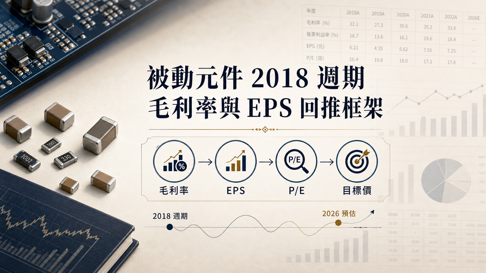 被動元件 2018 週期、毛利率與 EPS 回推框架主視覺